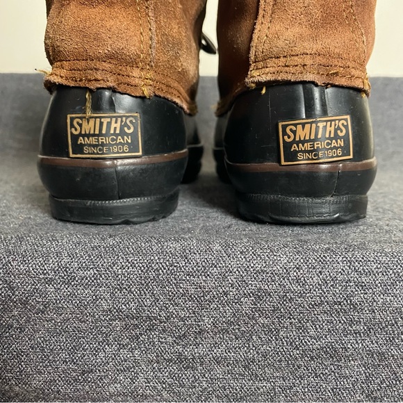 Womens Leather Duck Boots Rubber Size 7 Black Brown Lace up Thermolite Smiths - Picture 14 of 16